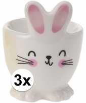 3x eierdopje witte paashaas konijn 7 cm