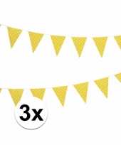 3x gele feest vlaggenlijn met witte stippen 4 m